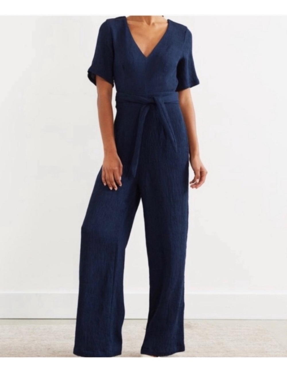 Modern Citizen Navy V-Neck Wide-Leg Jumpsuit